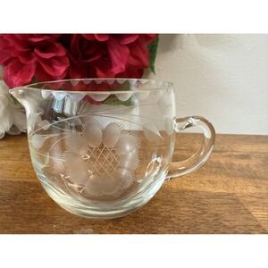 Vintage Likely W.J. Hughes Cornflower Etched Glass Creamer Clear Glass Serveware